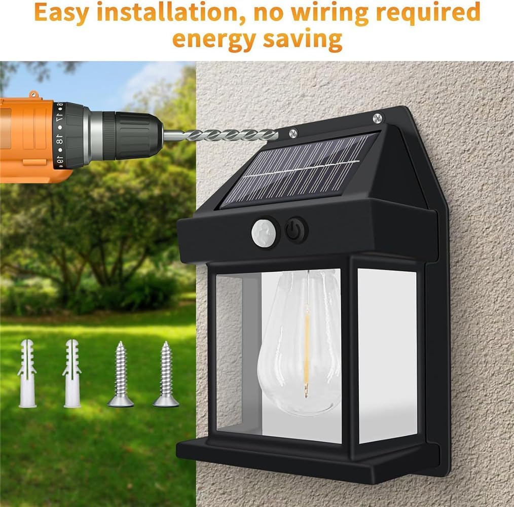 4pack 7W Outdoor Solar Wall Lamp Waterproof Tungsten Filament Lamp Induction Lamp Household Garden Wall Light Villa Lighting Night Light