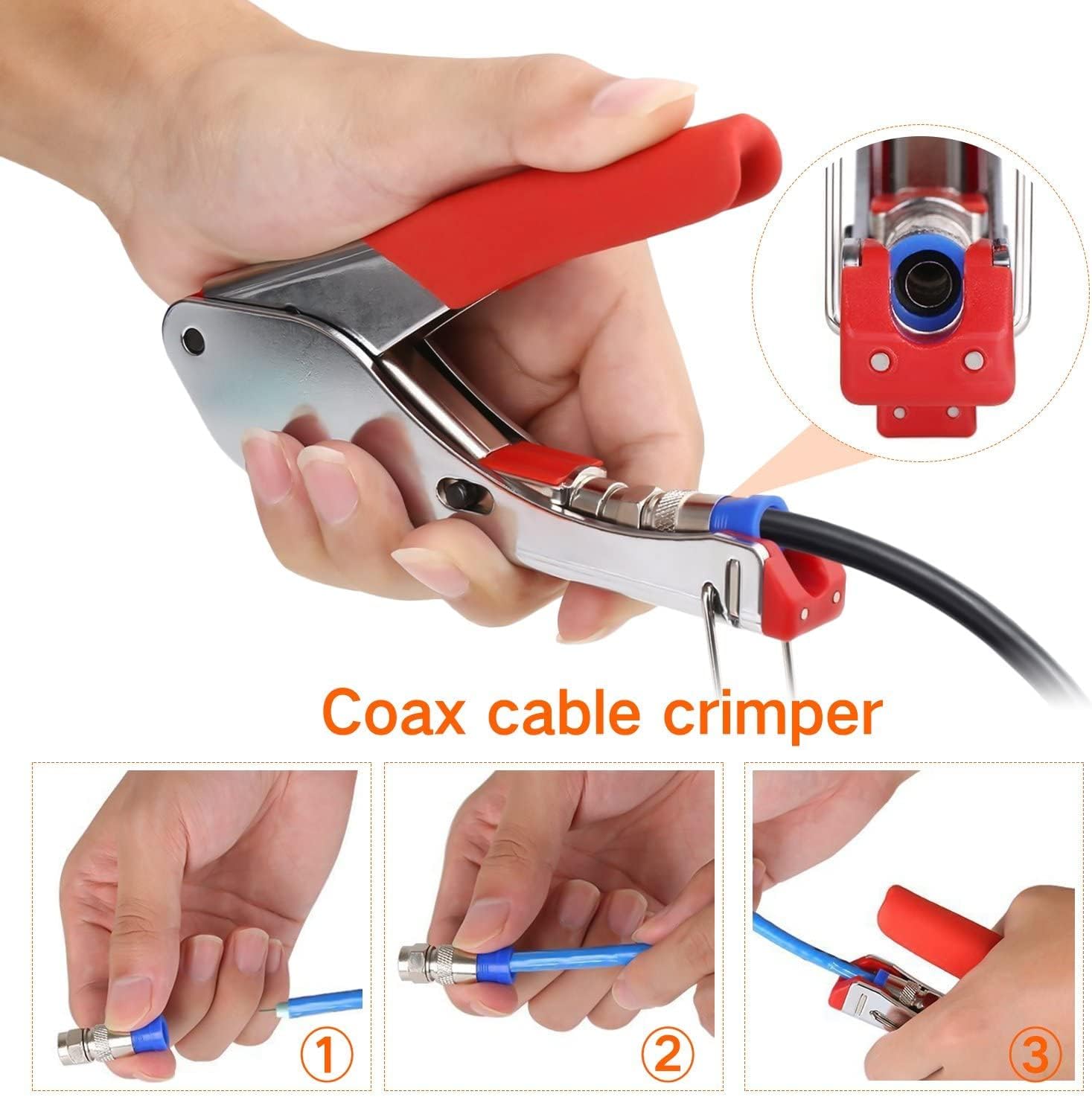 Utoolmart Coax Cable Crimper, Coaxial Compression Tool Wire Stripper for Coaxial F Connector, RG6 RG59 Cable with Card Bag