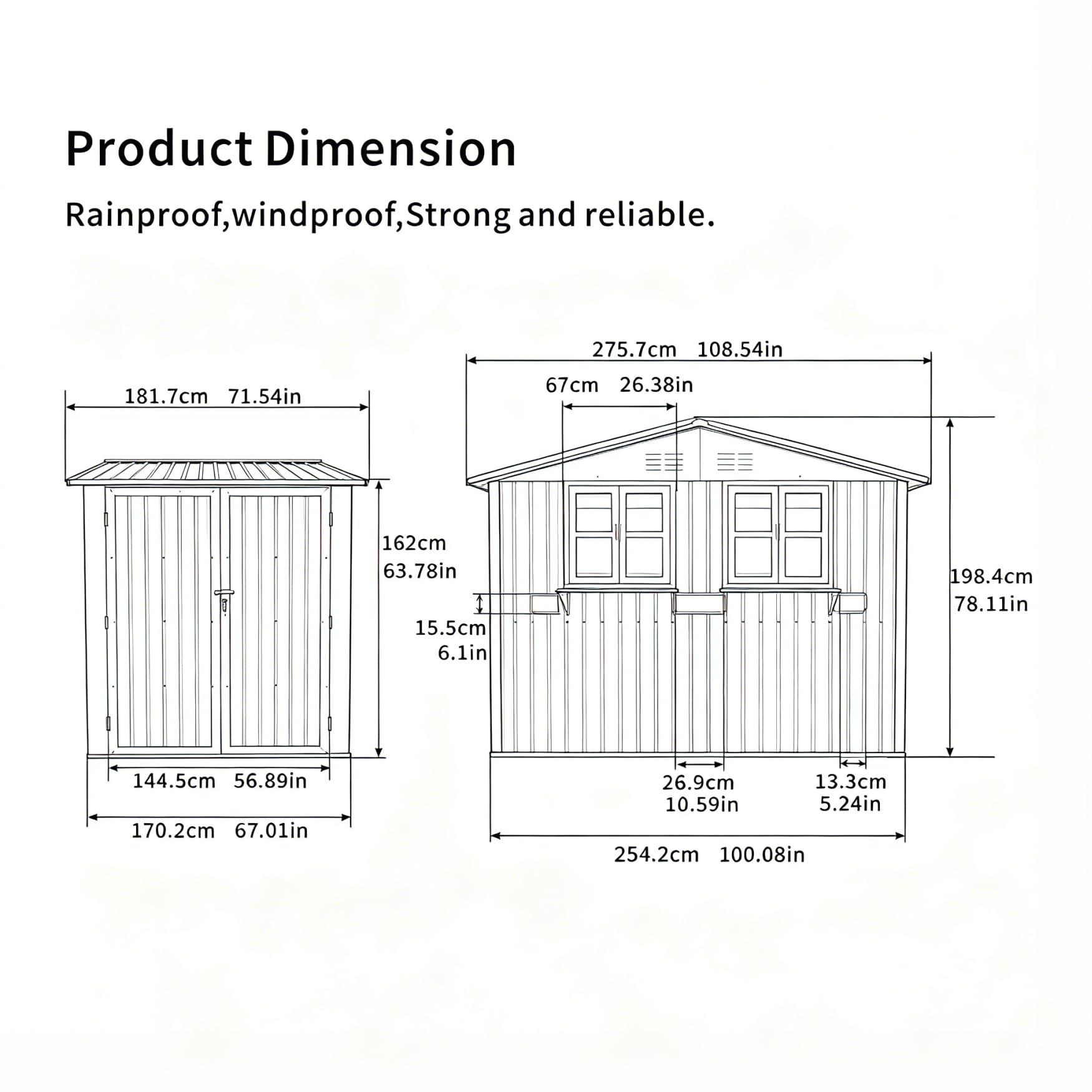Casetta da giardino in acciaio zincato, 4,33 m², 276 x 182 x 198 cm, con 2 finestre, doppie porte chiudibili e scaffale per fiori, resistente alle intemperie, grigio (grigio, 1,8 x 2,7 m)