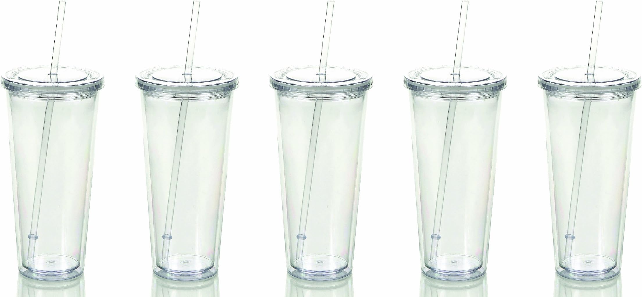 Reusable Insulated Double Wall Acrylic Tumblers with Lid and Straw 20 Oz, 12 Set Package, Clear