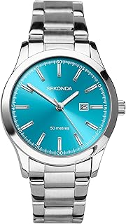 Sekonda Taylor Damen 34 mm Quarzuhr mit analoger Datumsanzeige und silbernem Edelstahlarmband