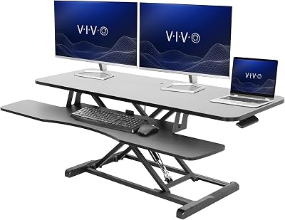 VIVO Black 48 inch Standing Desk Converter, DESK-V048KB | Extra Large, Height Adjustable, Stand Up Desk Riser, Wide Keyboard Tray, Dual Monitor and Laptop Workstation, K Series