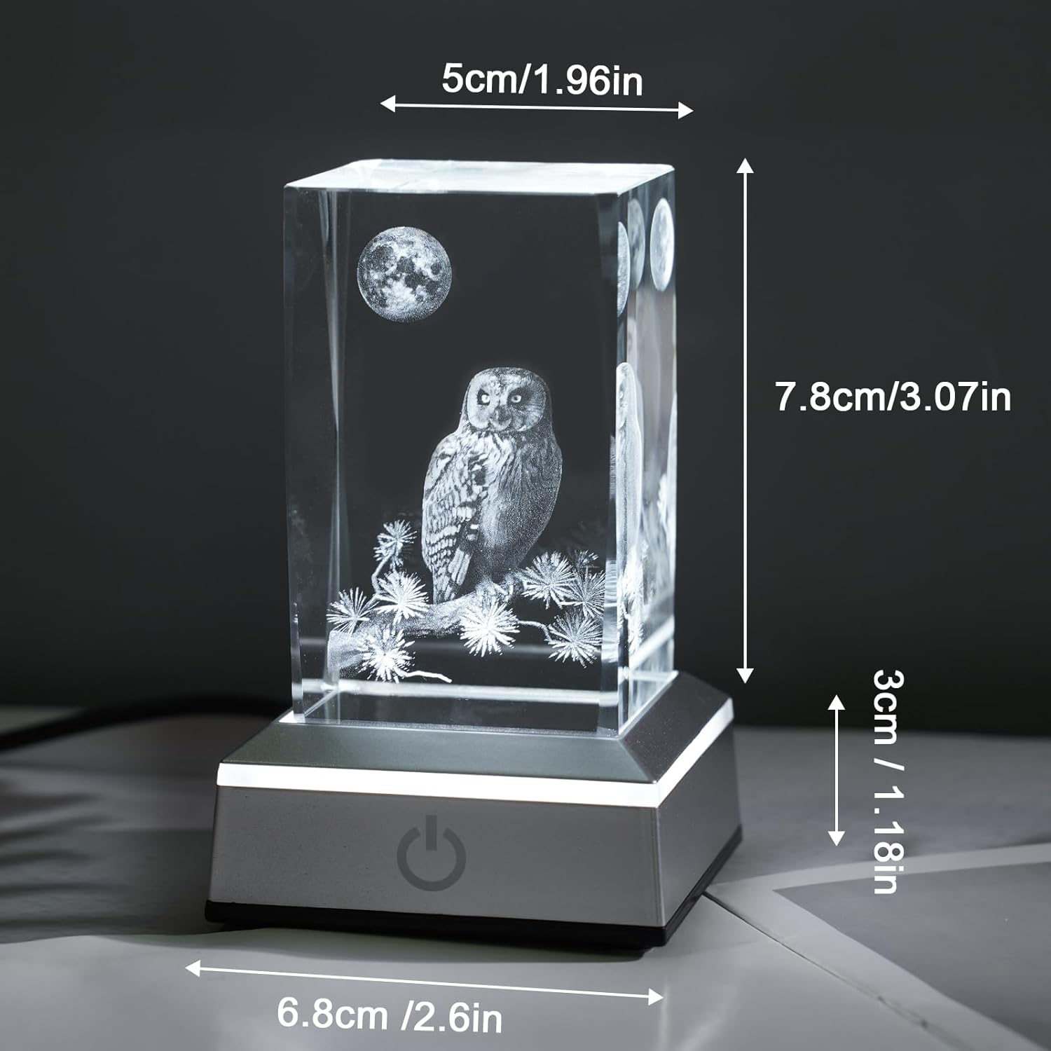 3D Owl Crystal Night Light with Multicolor LED Base Glass Laser Engraved Owl Figurines Lamp Gifts for Boys Girls Lovers Birthday Christmas Room Decor