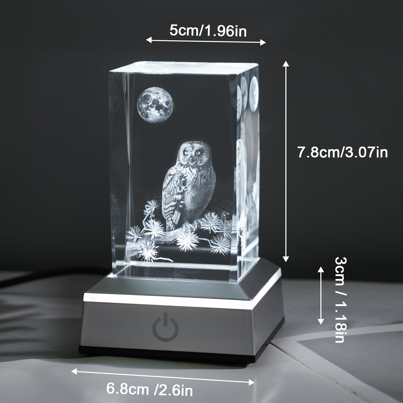 3D sowa kryształowa lampka nocna z wielokolorową podstawą LED szklana grawerowana laserowo figurki sowy lampa prezenty dla chłopców dziewcząt kochanków urodziny Boże Narodzenie dekoracja
