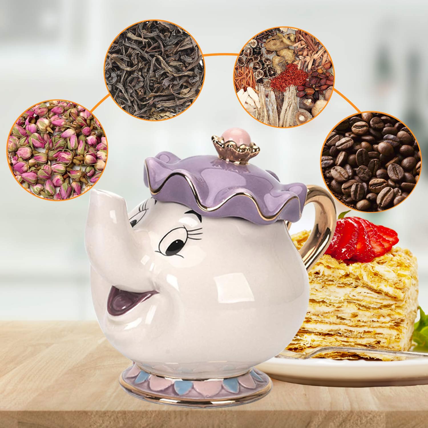 GZHaiTuoSi Mrs. Potts Teekanne, Porzellan-Teekanne mit Teesieb und Deckel, Die Schöne und das Biest, 540 ml, Weiß