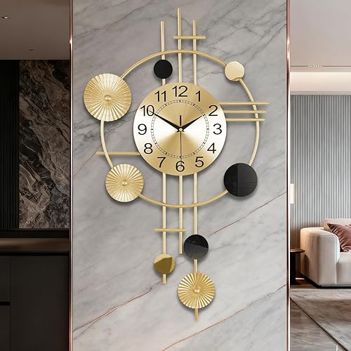 Miniatura 10 de Reloj de pared grande para sala de estar, silencioso, sin tictac, funciona con pilas, reloj de pared redondo y moderno de gran tamaño para dorado