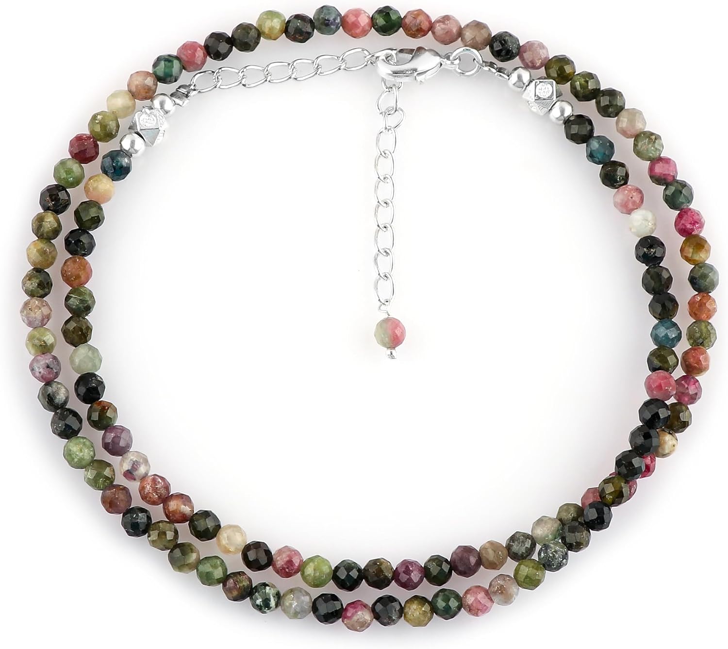 Natural Gemstone Faceted Beaded Necklace for Woman| Silver Plated Gem-stone Necklace | Beads 2–3 mm | Adjustable Chain 16+2 Inch