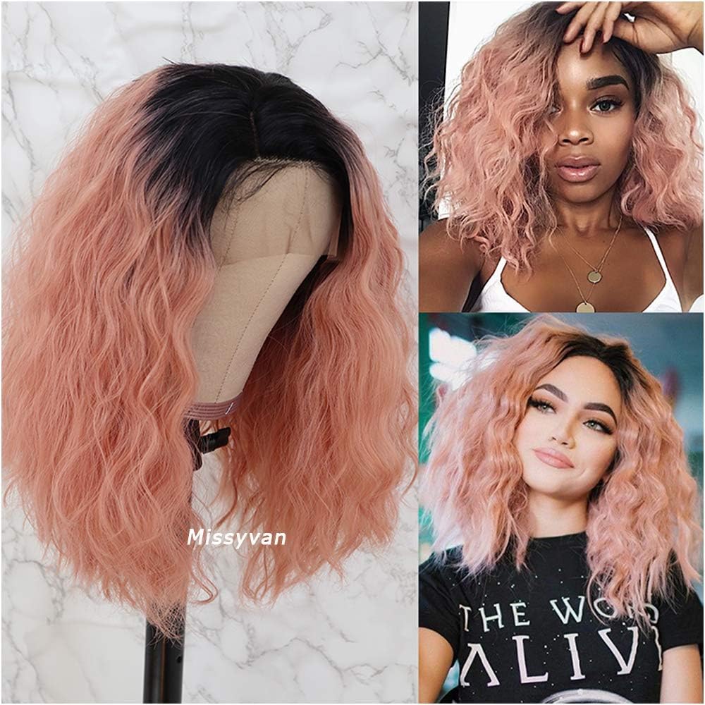 Missyvan Pink Loose Curly Hair Free Part 180% Density Lace Front Wigs with Baby Hair Glueless Synthetic Lace Front Wigs for Women