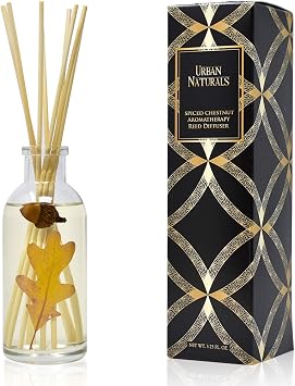 Urban Naturals Reed Diffuser Set, Spiced Chestnut - Bathroom Shelf Decor | Comforting Autumn Scent of Chestnuts, Cinnamon, Clove and Cedar wood with REAL Acorns and Fall Leaves