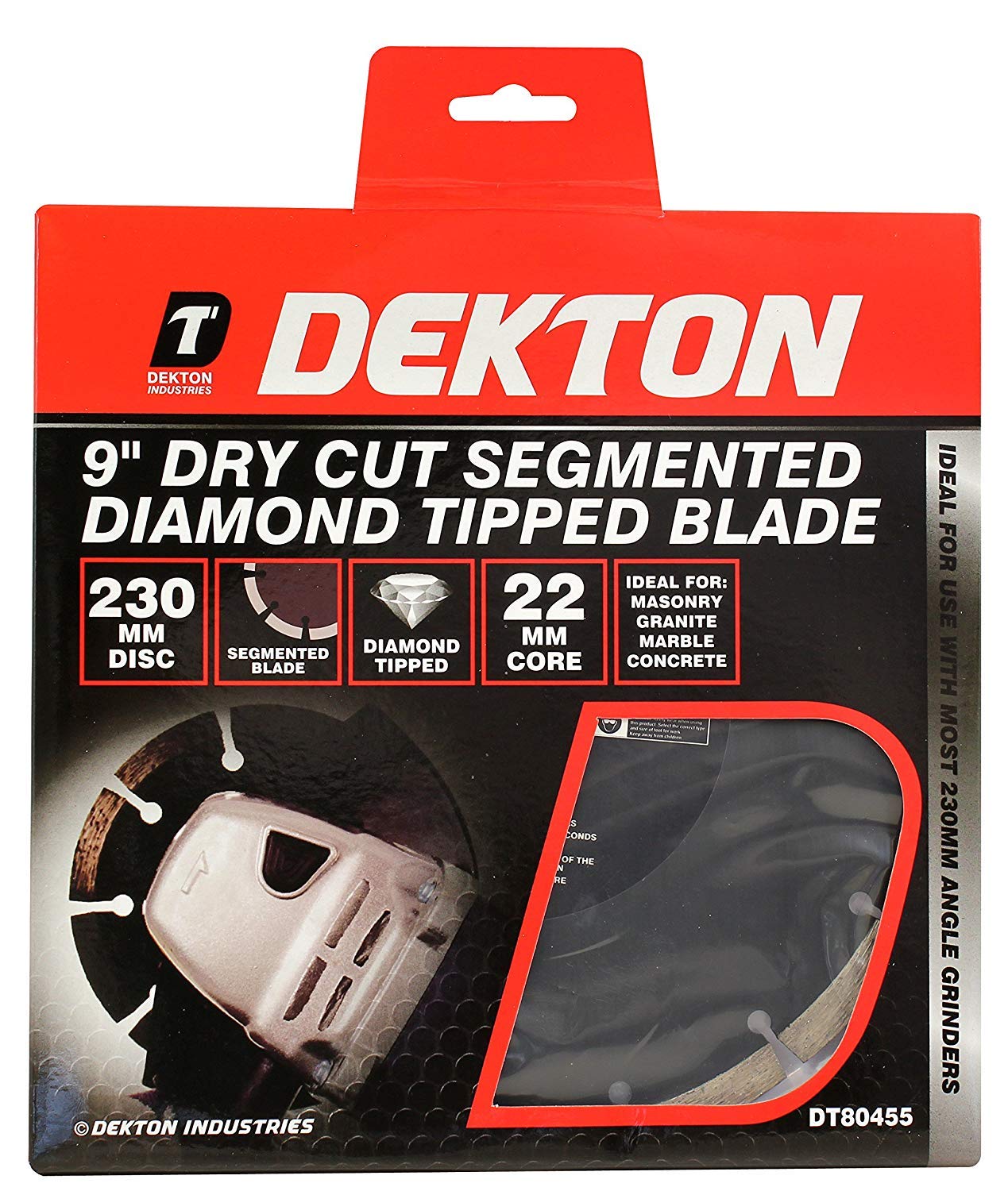 Dekton Black/Red Dt80455 230Mm (9") Dry Cut Segmented Diamond Tipped Blade, Segmented Rim Blade