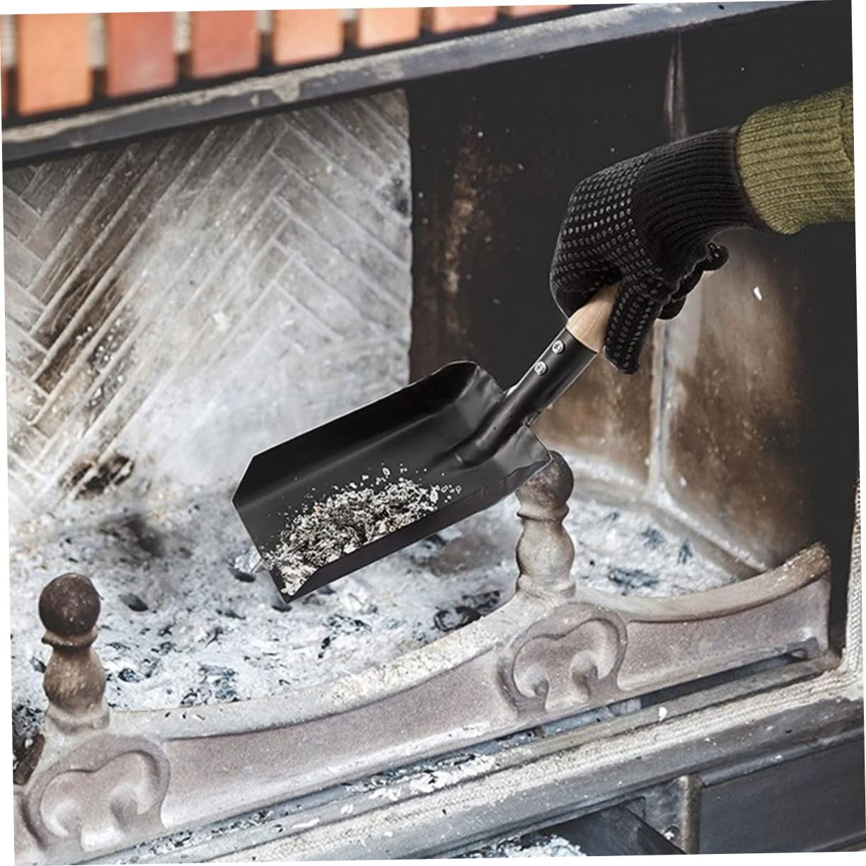 Gatuida Kit la Pulizia del Caminetto Pala per Carbone, Scopa in Legno e Guanti in Silicone Resistenti al Calore, Accessori Domestici Compatti e Portatili per Caminetti e Focolari