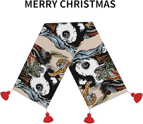 Vista 10 de Christmas Table Runner 60 Inches Long Fall Table Runner for Dining Table Christmas Decorations Coffe Table Runner with Tassels Kitchen & Table