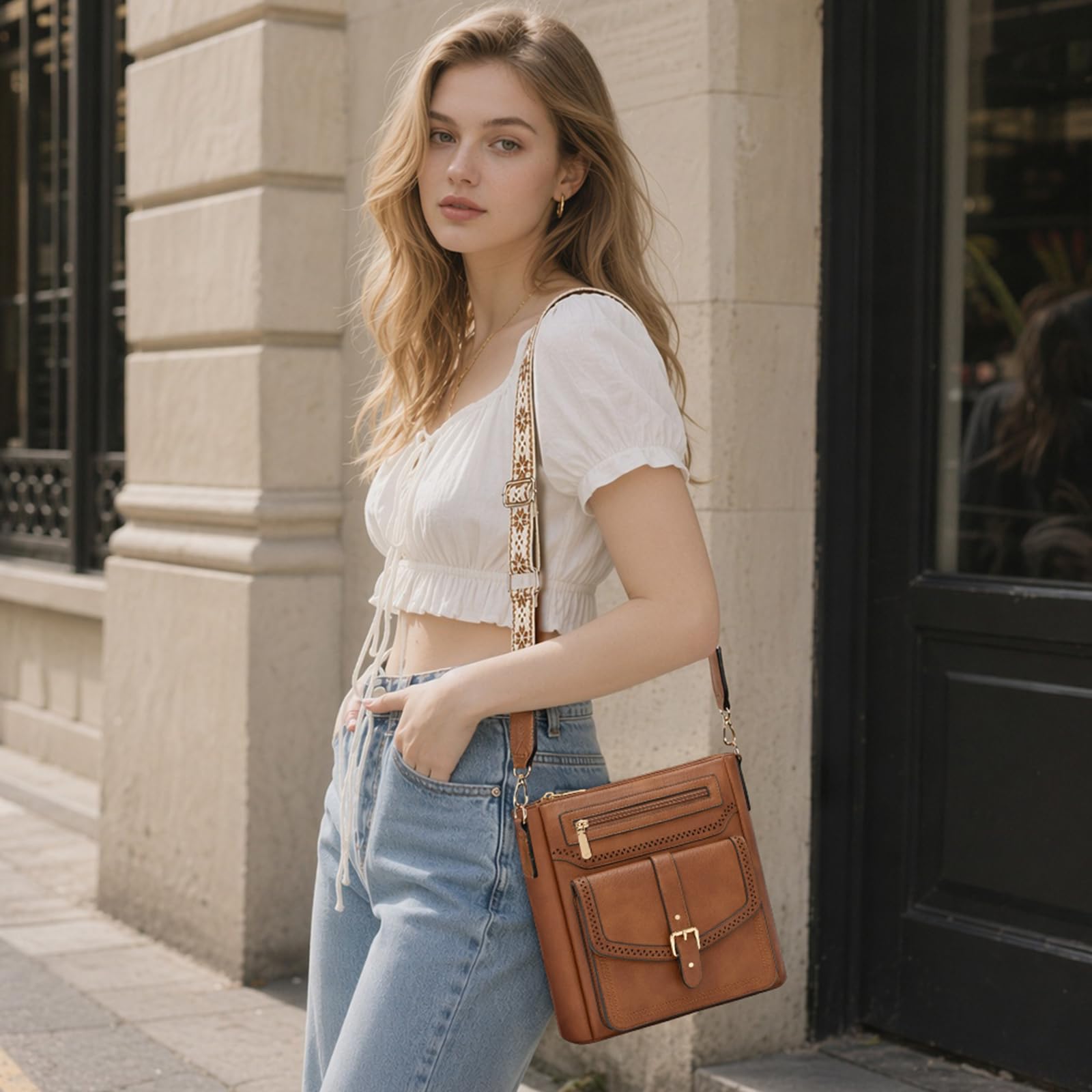 RAINSMORE Sac Bandoulière Femme Sac a Main Femme en Cuir PU Souple