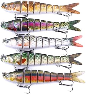 LURESMEOW Fishing Lures - Multi Jointed Swimbaits, Slow Sinking, Bionic Lifelike Swimming, Freshwater & Saltwater Bass Fishing Baits Kit - 5PCS