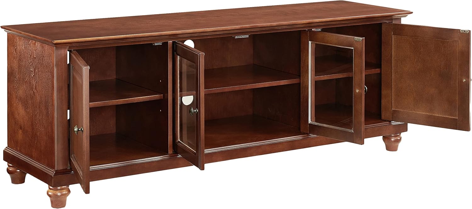Crosley Furniture Cambridge Low Profile TV Stand for 65+ inch TVs, Entertainment Center with Storage Shelves, Vintage Mahogany