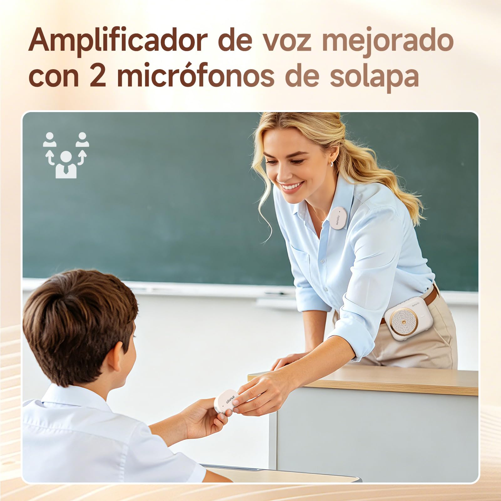 Amplificador de Voz inalámbrico para Profesores, con 2 micrófonos. | Soporta Bluetooth, tarjeta TF y modo dual, compatible con móviles y tablets para audio, música o apoyo de voz.