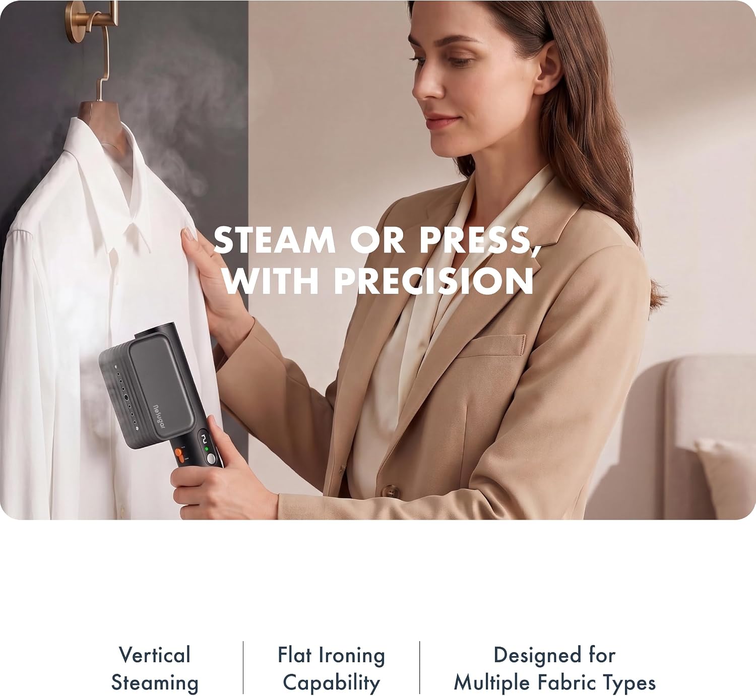 Nesugar G7 Dual Voltage Steamer for Clothes & Iron for Clothes - Mini Garment Steamer - Sleek Profile - Travel-Ready - Compact Size - Ergonomic Design - Quick Heat-Up - All-Garment Use - Black