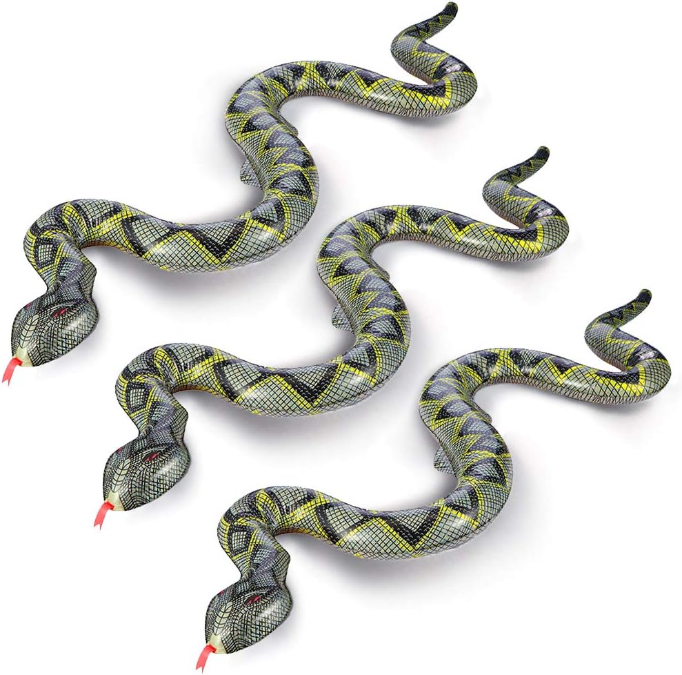 FUTUREPLUSX 3PCS Inflatable Fake Snake, 39 inch Inflatable Animals Blow Up Pool Snake Floats for Jungle Party Decorations, Reptile & Rainforest Theme Decor
