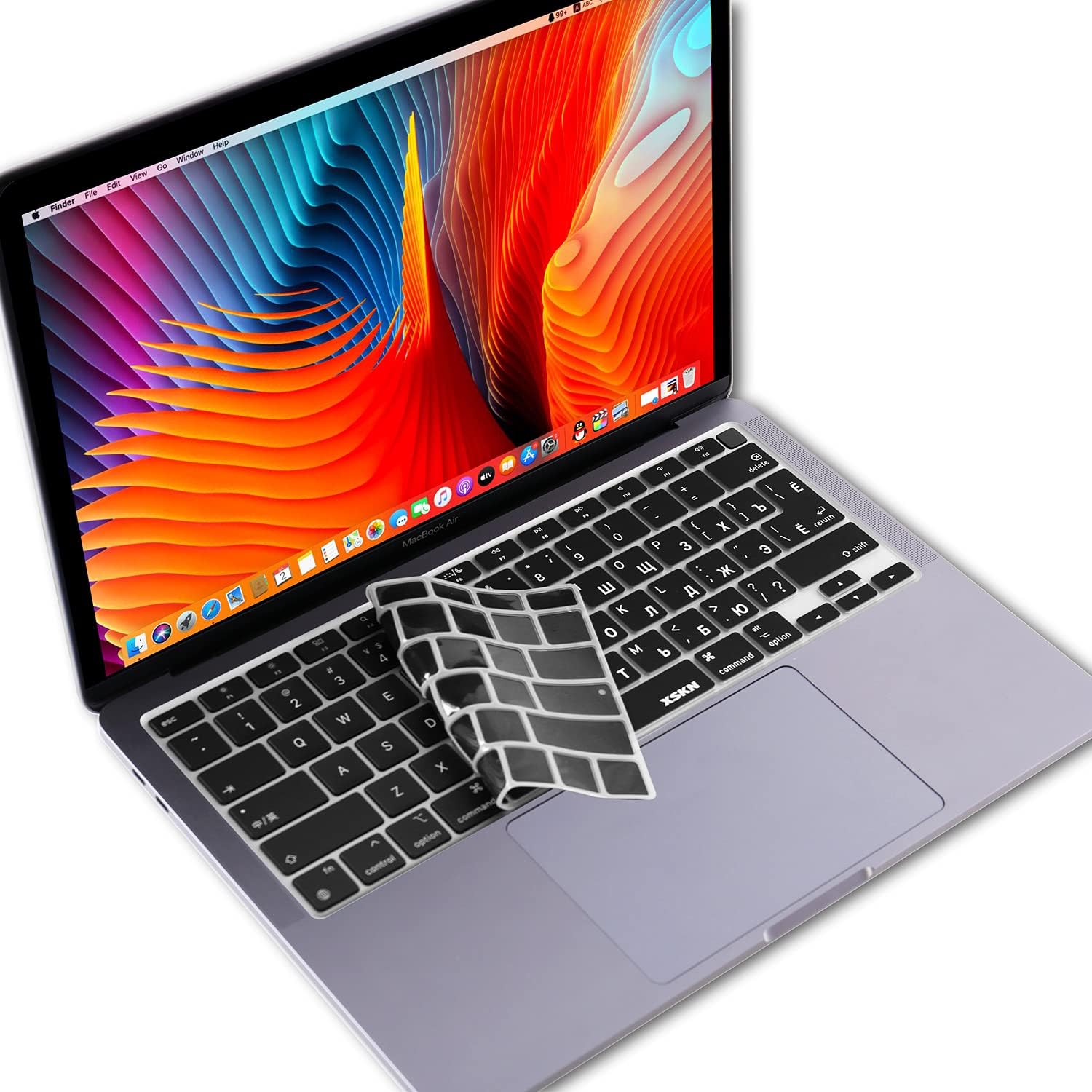 XSKN Shortcut Function and Language Series Silicone Keyboard Cover Skin for 2020 Released New MacBook Air 13.3 inch with Touch ID A2179 A2337 M1 Chip (US EU Common Version Russian Black), K-361