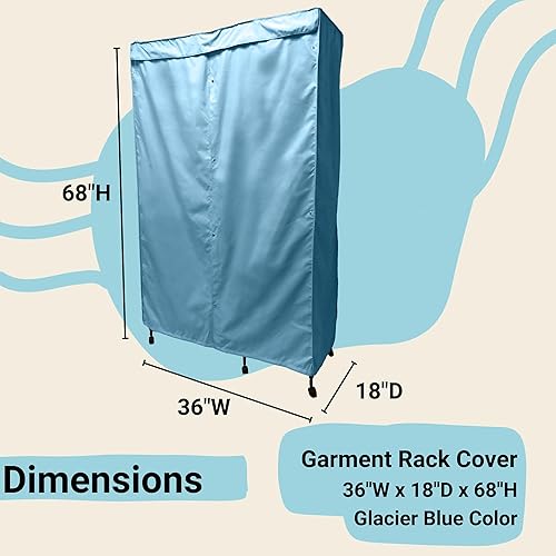 Vista 38 de Formosa Covers Funda portátil para estante de ropa – Protege tu ropa del polvo, mantiene tu habitación organizada en azul glaciar (solo la funda)