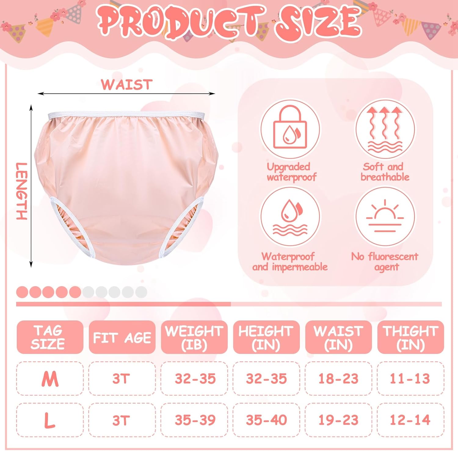 Cozypower 10 Pairs Waterproof Plastic Pants for Toddlers Reusable Plastic Diaper Covers Potty Training Underwear Pants(M) - Image 3