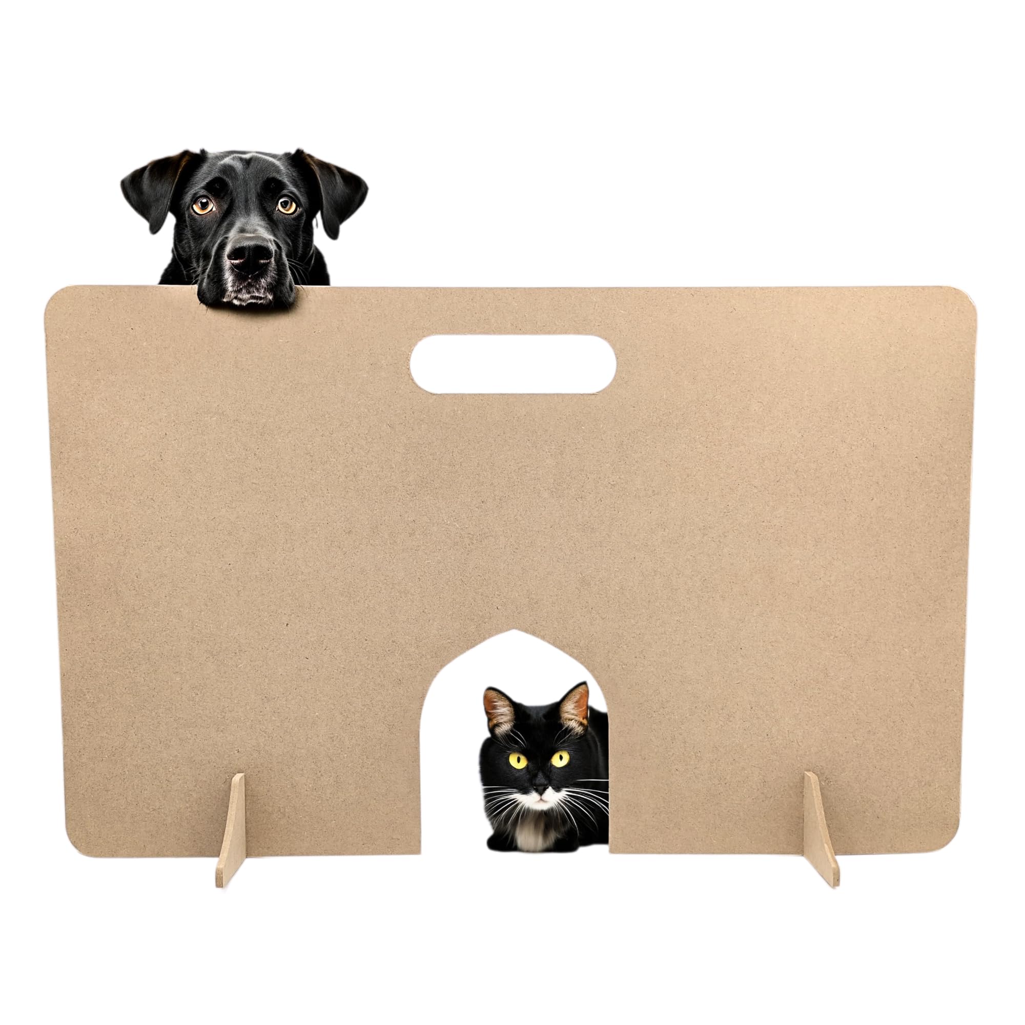 Dog Stopper with Cat Access, Portable Pet Barrier for Stairs and Doorways, Stylish Indoor Dog Stopper, Puppy Gate, Versatile No-Drill Dog Gate with Cat flap (60cm x 80cm (HxW))