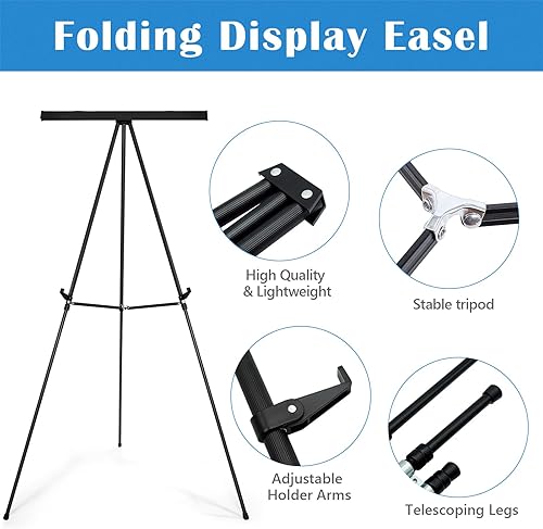 Miniatura 4 de Falling in Art Caballete de exhibición de trípode extra grande de 70 pulgadas de alto, soporte de presentación de aluminio resistente negro, soporte