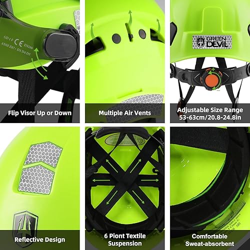 Miniatura 5 de CASCO DE SEGURIDAD CON VISERA Y OREJERAS BLUETOOTH GREEN DEVIL Casco Duro de Trabajo con Protección Completa, Ventilado, Casco de Construcción ANSI