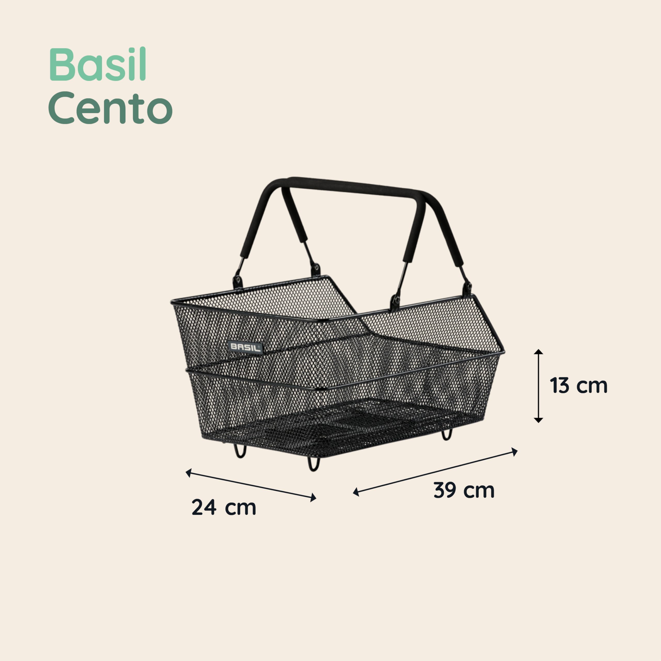 Basil Cento MIK Panier de vélo Noir – Système MIK verrouillable avec système MIK résistant aux intempéries, Robuste, Volume de 21 litres, idéal pour Le Porte-Bagages et l'utilisation Quotidienne