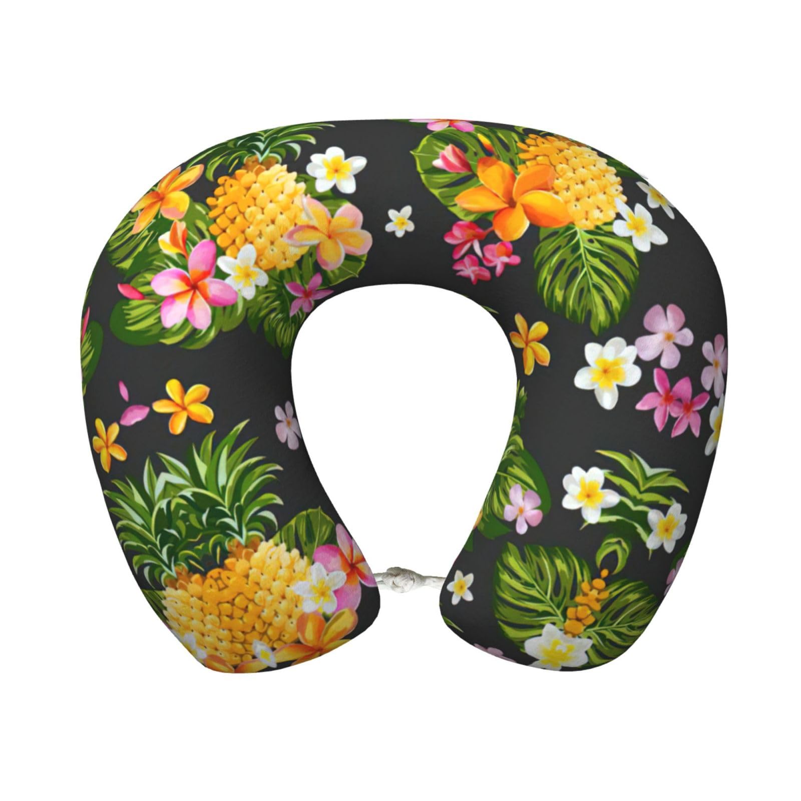 ASFgda U-Shape Memory Foam Tropical Pineapple Hawaiian Print Travel Pillow,Neck Support,Washable Cover For Airplane Car Home Office