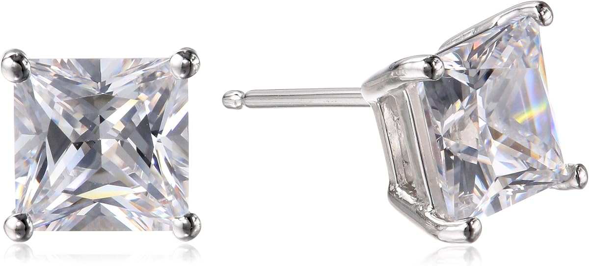 Pendientes de zirconia cúbica de plata de ley chapada (redondos y princesas)