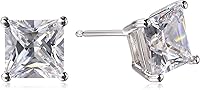 Amazon Essentials Sterling Silver Cubic Zirconia Stud Earrings - 6.5mm Round & Princess Cut, Plated for Everyday Sparkle