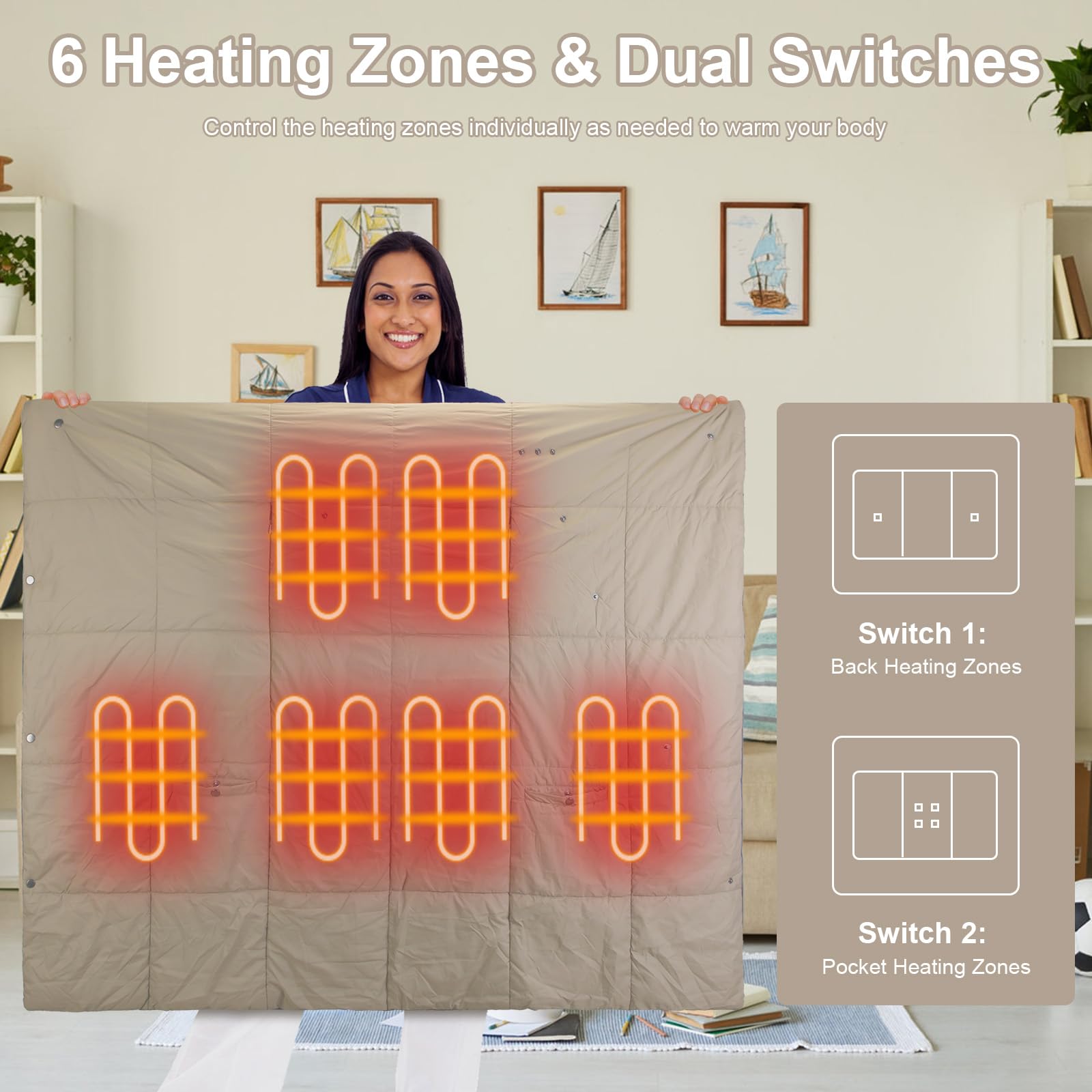 Zorpupoa Heated Blanket, Portable Wearable Heated Throw Blanket, 3 Heat Settings Electric Heated Throw Wrap Poncho Shawls