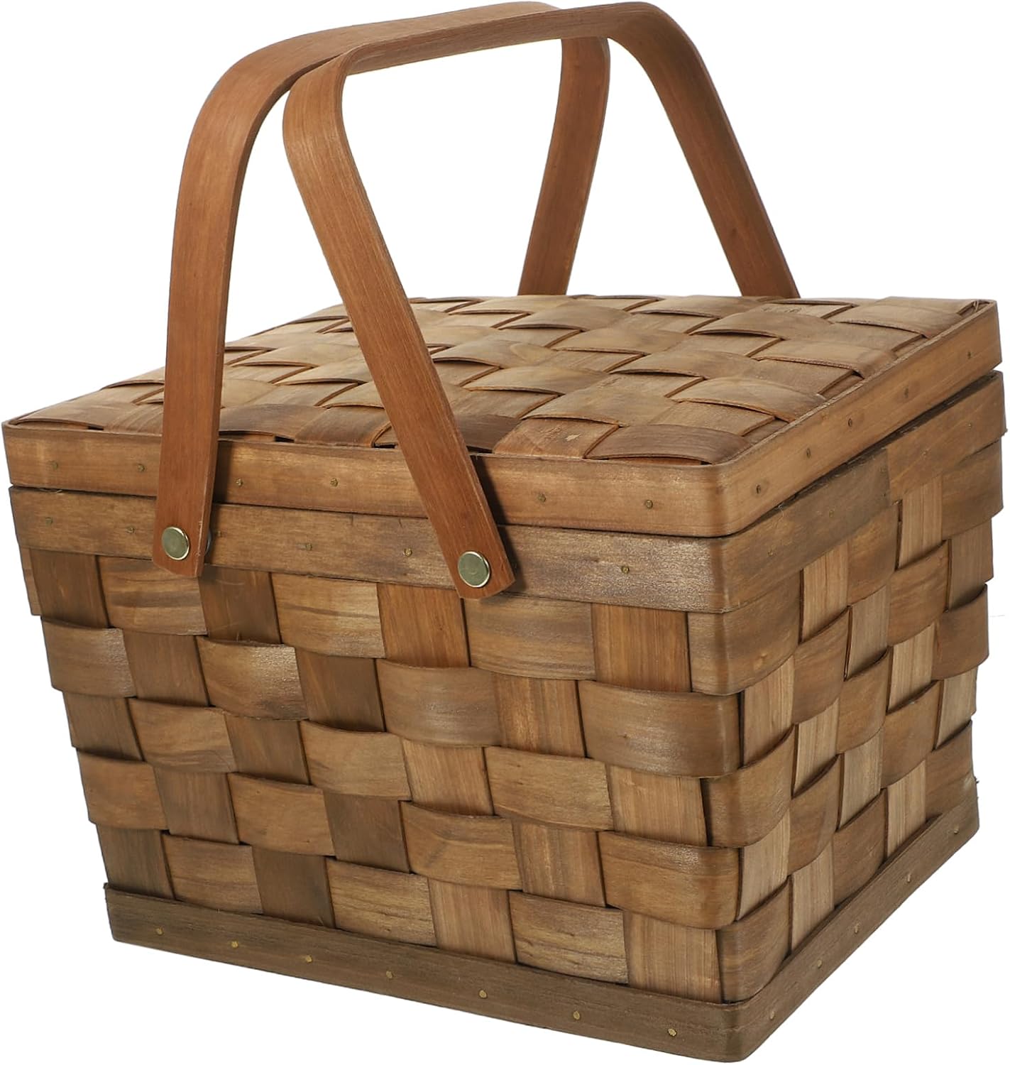 TIDTALEO Vintage Woven Wood Picnic Basket Lid Lightweight Storage for Outdoor Gatherings Home Decor for Family Picnics and Special Events