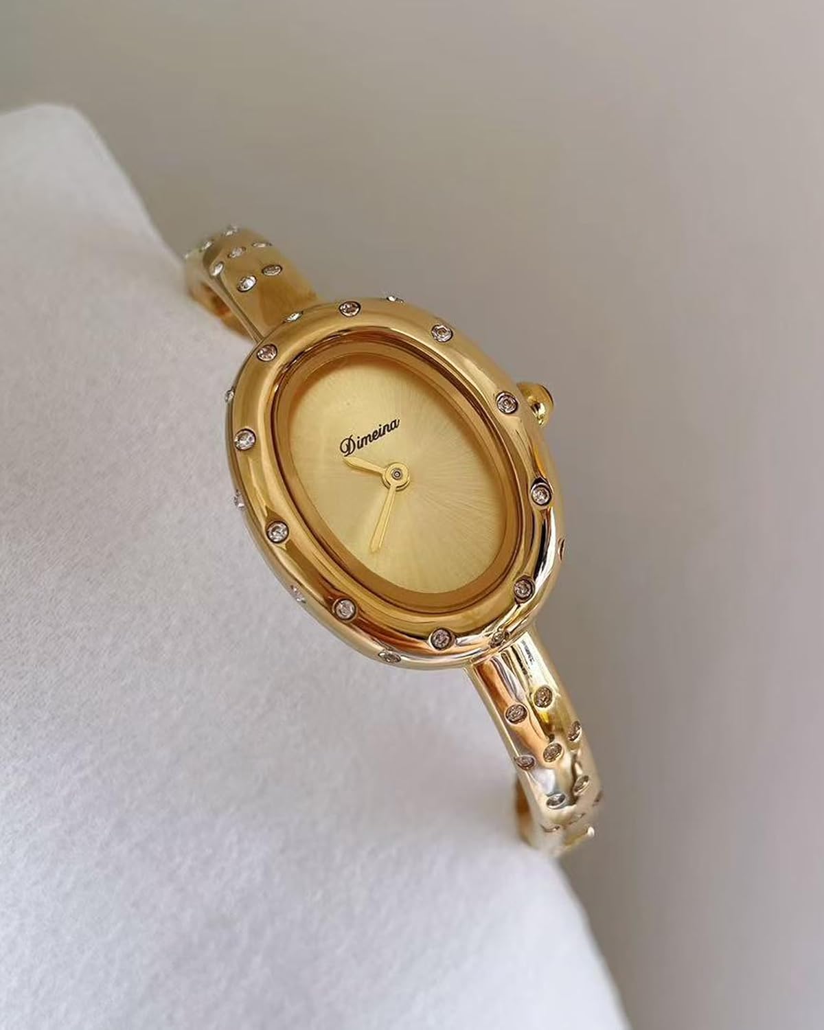 FORSINING Women Oval Crystal Bangle Watch, Gold Stainless Steel Open Cuff Bracelet Analog Quartz Dress Wrist Watch(Non-Adjustable Band)