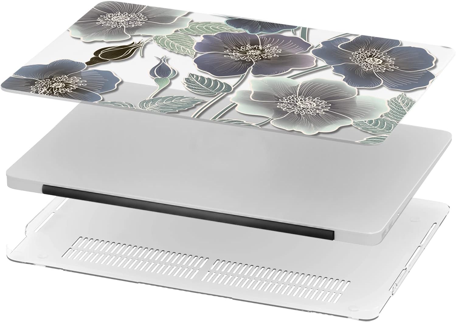 Mertak Hard Case Compatible with MacBook Pro 16 14 Air 15 13 inch M3 M2 M1 Mac 2024 2023 2022 2018 Flowers Floral Aesthetic Clear Roses Laptop Print Petals Protective Abstract Plastic Touch Bar