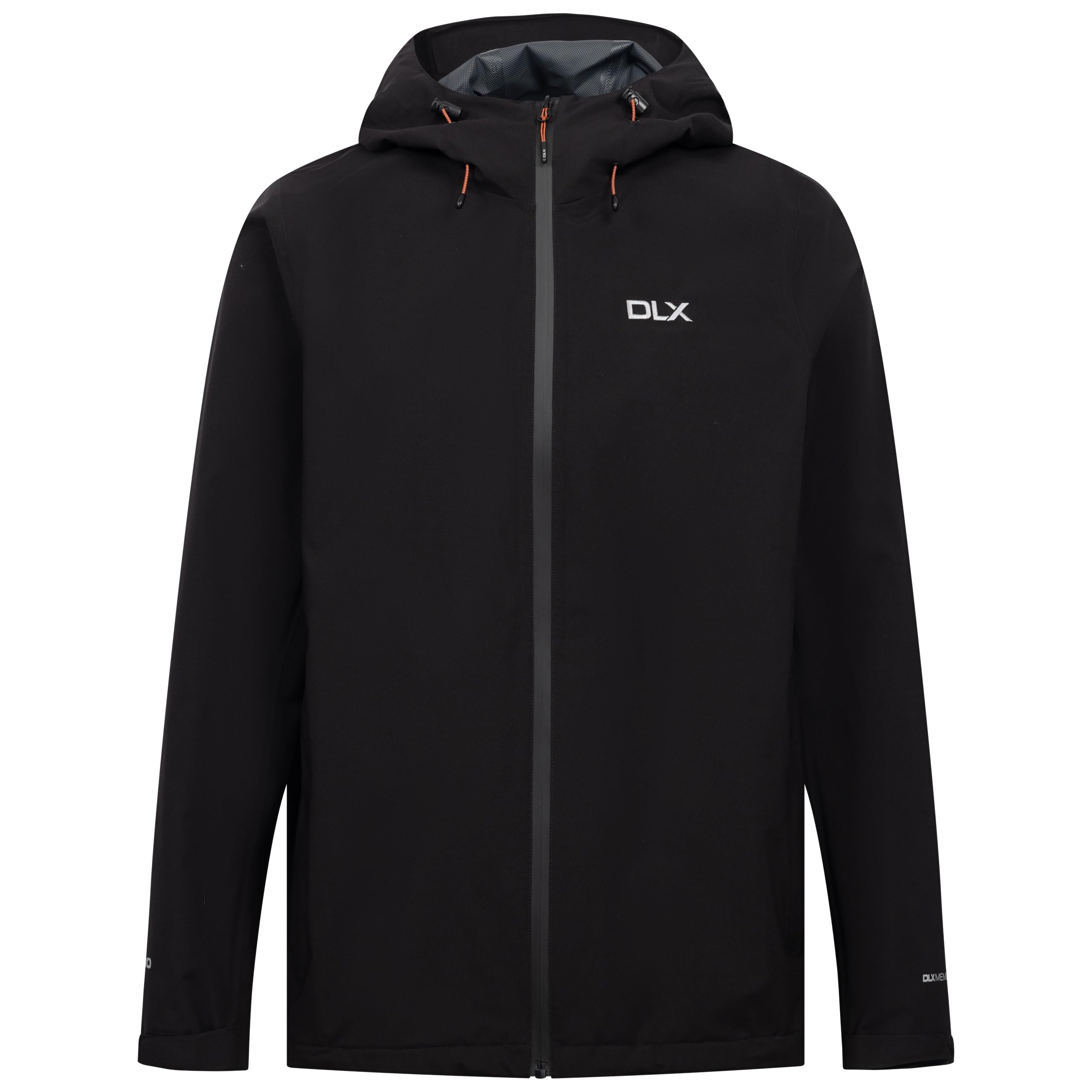 DLX Mens Jacket Strathbeg - Waterproof, Breathable, Windproof, Adjustable Hood with Bonded Peak, 2 Zip Pockets, Hem Drawcord, Adjustable Cuffs, 100% Polyester Black