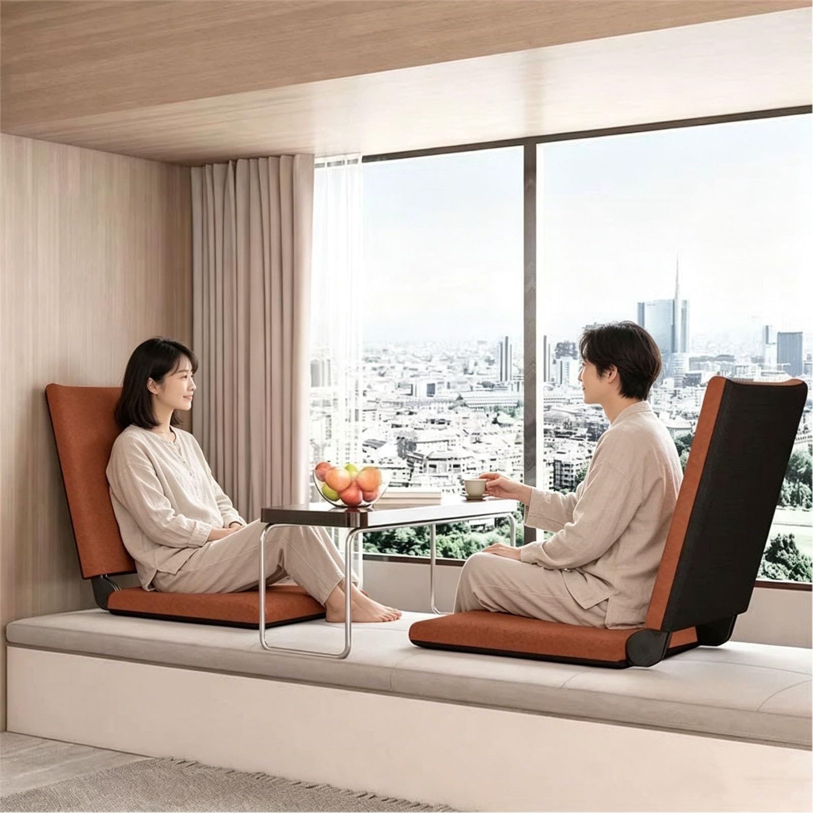 Silla de Piso Japonesa con Respaldo Ajustable, Sofá Perezoso Plegable, Sillas de Piso de Yoga for Meditación, Asiento con Cojín de Tatami for Ventana Salediza(Grey,S)