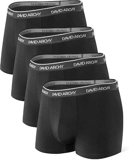 DAVID ARCHY Men's Underwear Ultra Soft Comfy Breathable Bamboo Rayon Trunks in 4 or 7 Pack