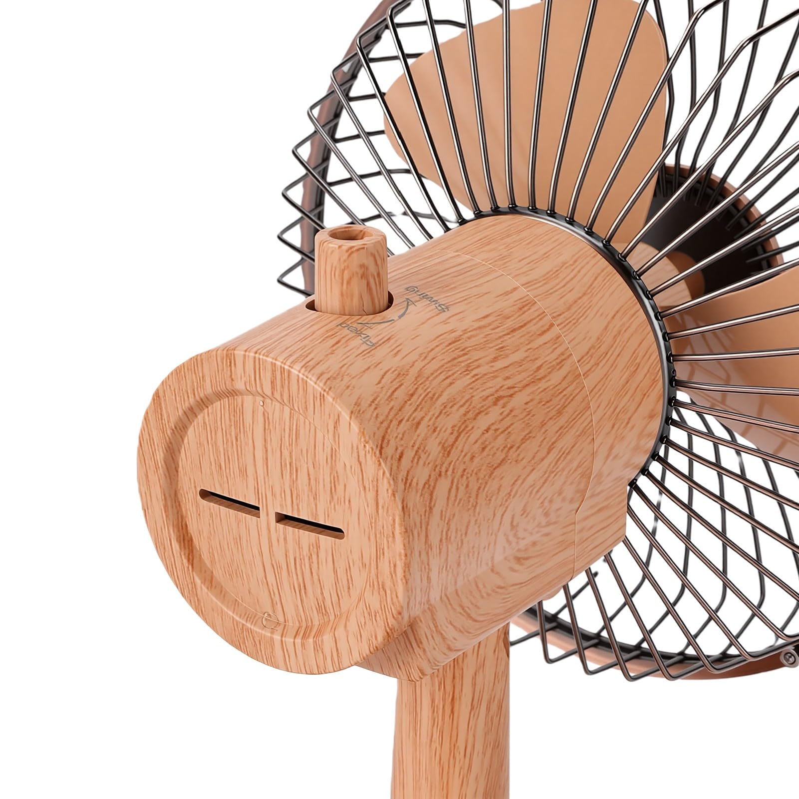 Sxhlseller Ventilador de Escritorio Pequeño, Ventilador de Mesa Oscilante Portátil de 2 Velocidades con Apariencia de Veta de Madera, Mini de Refrigeración con Doble Alimentación USB o Funciona con