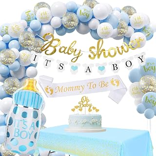 GUSEN Balloon Garland Arch Kit, Blue White Macaron Latex Confetti Balloons, First Birthday Decorations Boy for Baby Shower Party Kids Birthday Party Decorations Supplies, Gender Reveal Party