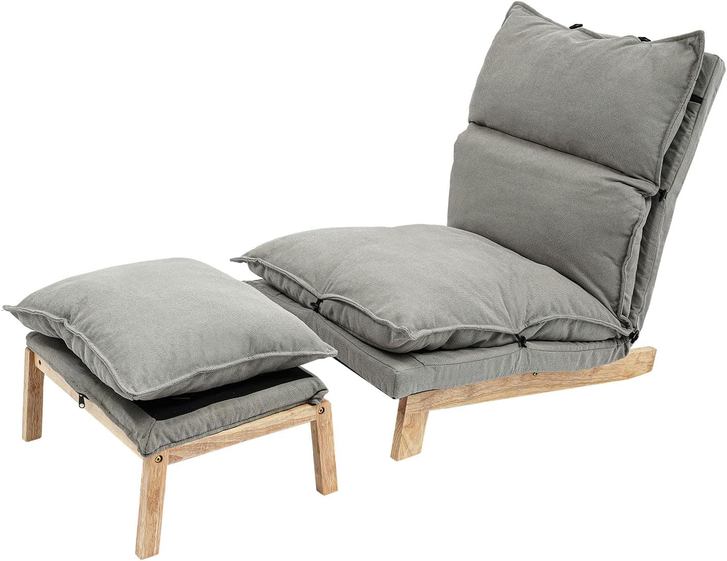 Floor Lounge Chair, Single Lazy Sofa with Footstool and Adjustable Backrest, Modern Leisure Recliner for Living Room, Bedroom, Balcony, Reading Room (Grey)