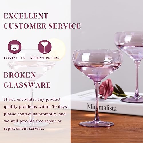 Miniatura 7 de TrophyToast Juego de copas de color champán colorido de 4 a 13 onzas  Copas de cóctel, Martini de cristal grande soplado a mano, Fancy Manhattan,