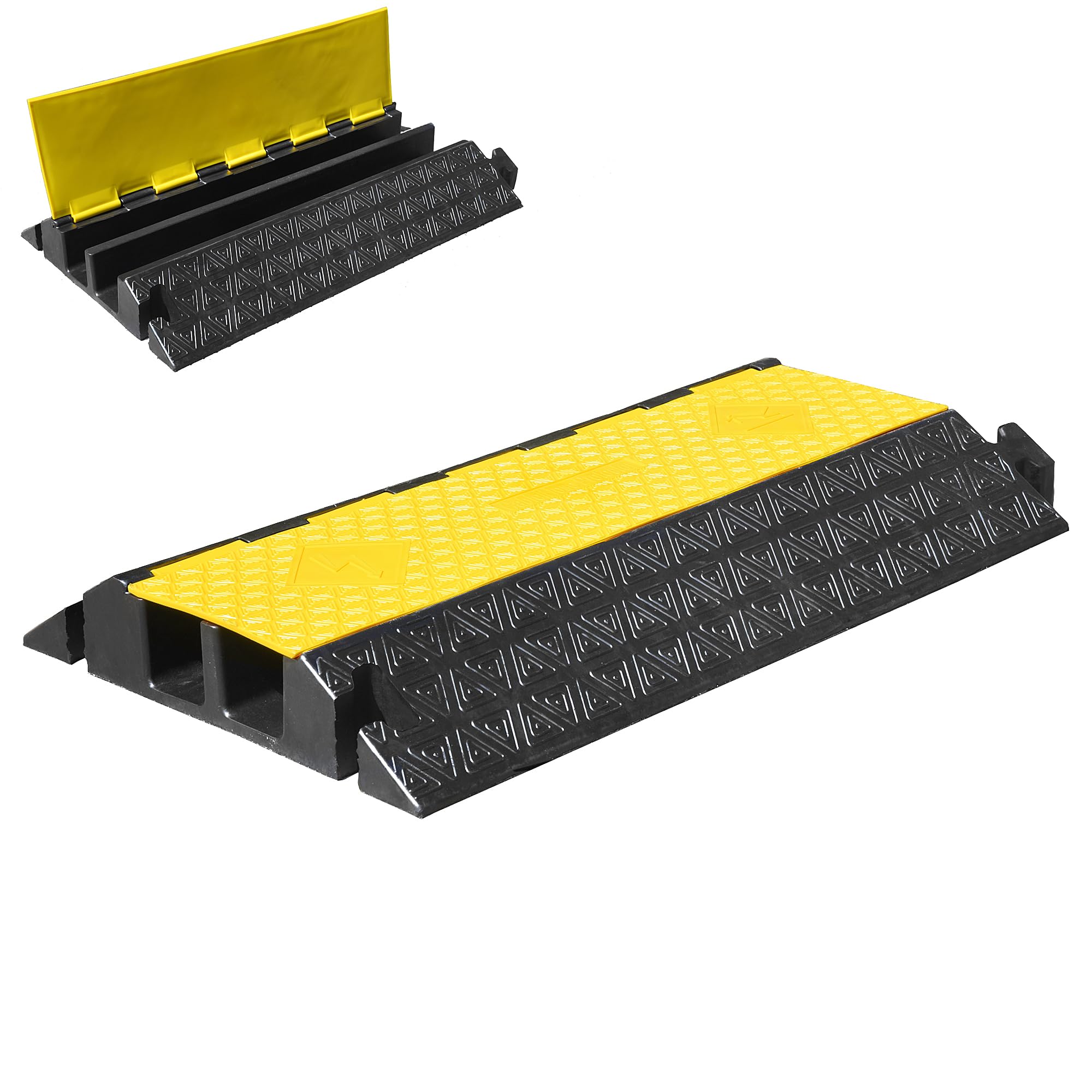 Tappetino protettivo per cavi a 2 canali, grande, 90 x 56 x 10 cm, protezione da attraversamento per cavi, ponte cavi, ponte per cavi esterno, per cavi 5T, pavimento in gomma per parcheggio (2