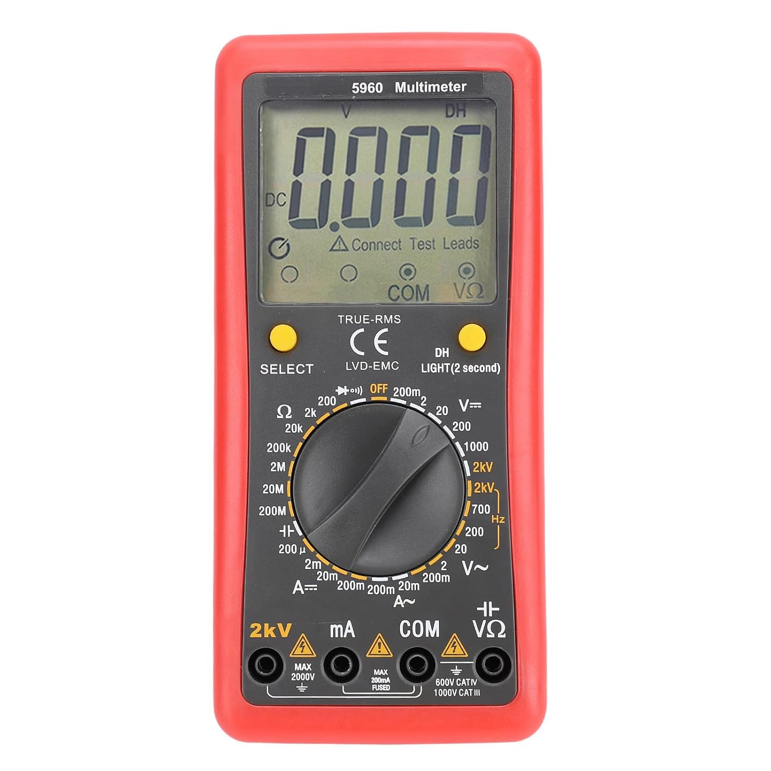 Digital Multimeter, 2000V 200mA 20 M Ω Professional Voltage Tester with DC AC Voltmeter & Ohm Volt Amp Meter, Measures Voltage, Current, Resist, Capacitance