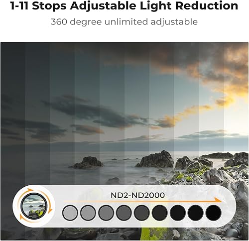 Miniatura 3 de K&F Concept Filtro de lente de cámara ND variable de 2.638 in ND2-2000 (1-11 paradas) - 18 filtros de densidad neutra ajustable multicapa con 3