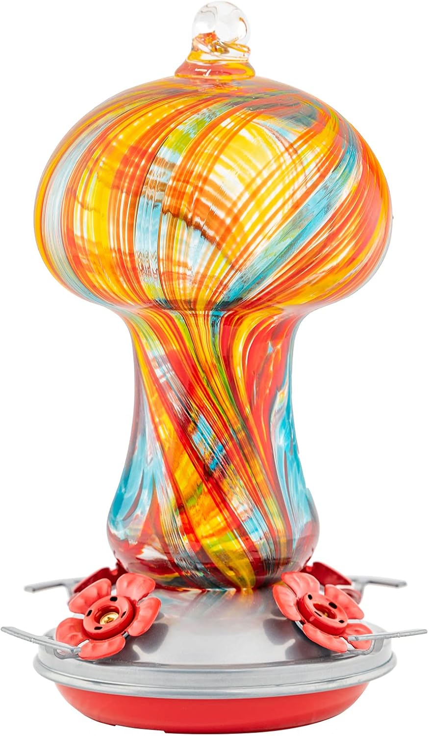 LaElvish Garden Hummingbird Feeders for Outdoors, 28OZ Hand Blown Glass Hummingbird Feeder Outside Hanging with Ant Moat,Balcony Backyard Gardening Gifts Outdoor Decor (Colored Stripes)
