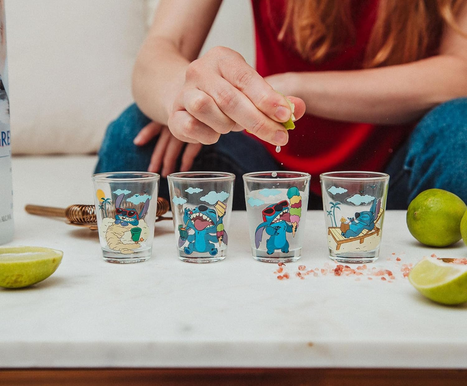 Disney Lilo & Stitch Beach Day 1.5-Ounce Mini Glass Cups, Set of 4 | Whiskey Shot Glasses, Home Barware For Liquor and Beverages, Kitchen Decor Essentials | Cute Kawaii Gifts And Collectibles - Image 3