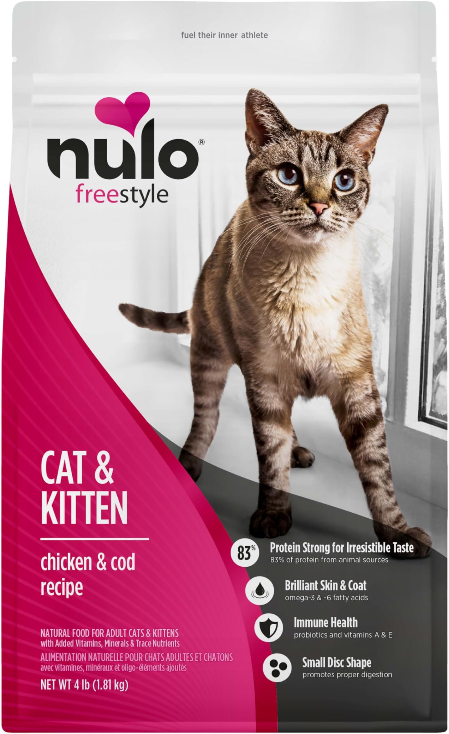 Nulo Freestyle High Protein Cat & Kitten Food, Chicken & Cod Recipe - Natural Grain-Free Dry Cat Food with Omega Fatty Acids & Probiotics, 4 lb Bag