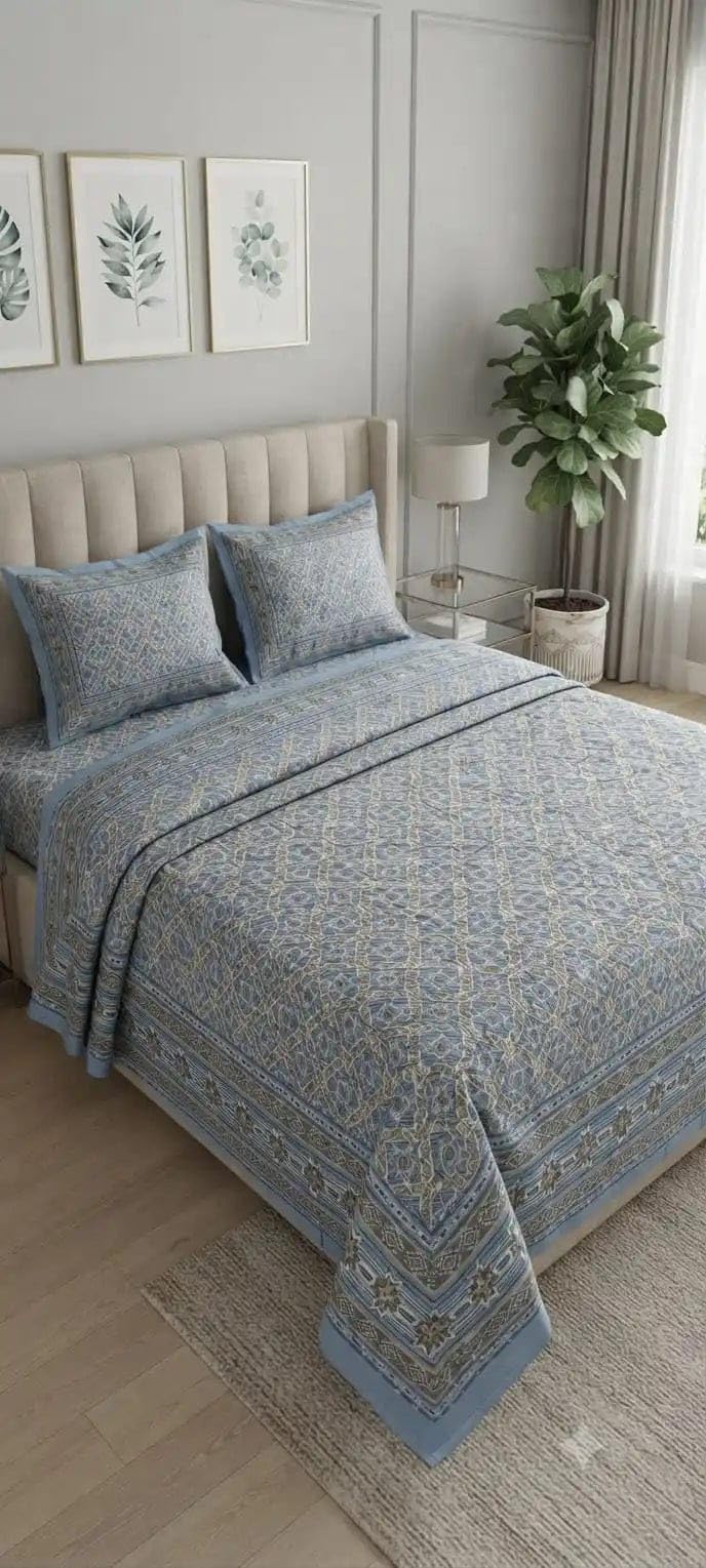 King Size Cotton Bedsheet 108 x 108 Inches with 2 Pillow Covers | King Size Bedsheet: 108 x 108 Inches-image-18
